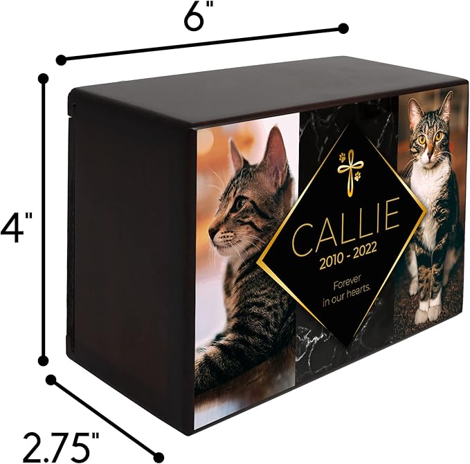 Custom Pet Keepsake Urns for Cats, Wooden Box for Pet Ashes with Photo for Your Beloved Pets, Pet Cremation Urns as Sympathy Gifts for Pet Lovers - Small, 6" x 4" x 2.75" Pet Urn (Callie)