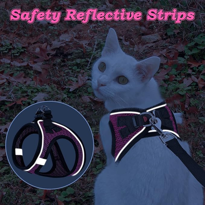 Cat Harness and Leash for Walking Escape Proof, Adjustable Kitten Vest Harness Reflective Soft Mesh Puppy Harness for Outdoor, Comfort Fit, Easy to Control (Pink, S)