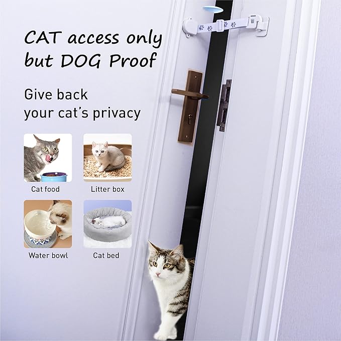 Neobay Adjustable Door Strap and Latch, Damage-Free Cat Door Latch to Keep Dog Out of Litter Box, Economical Alternative of Pet Gates, Basic with Stopper 1 Pack