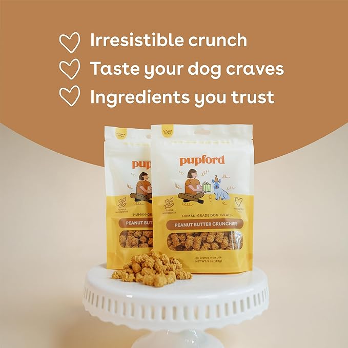 Pupford Peanut Butter Crunchies, All-Natural, Human-Grade Crunchy Treat for Dogs & Puppies (5 oz)