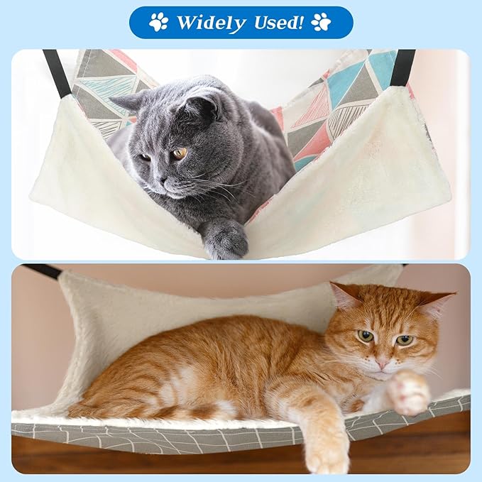Jetec 2 Pieces Reversible Cat Hanging Hammock Soft Breathable Pet Cage Hammock with Adjustable Straps and Metal Hooks Double Sided Hanging Bed for Small Dogs Rabbits(Geometry Pattern,L)