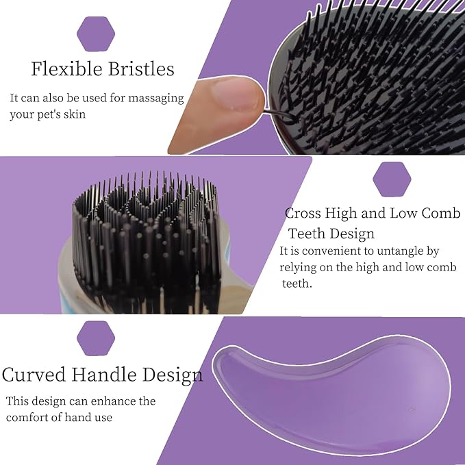 Comma-Shaped Small Dog Brush, Fit for Yorkie, Shih Tzu, Maltese Maltipoo Pomeranian - Gentle Soft Bristles for Effortless Pet Hair Removal, Puppy Essentials (Purple)