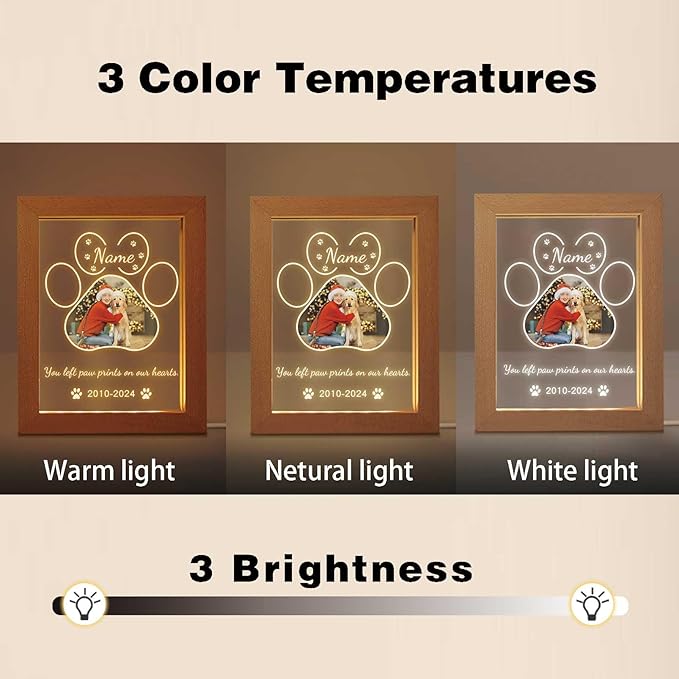 Personalized Dog Memorial Gift Night Light Customized Light Up Picture Frame Acrylic Led Plaque Lamp Pet Sympathy Remembrance Gift(Dog)