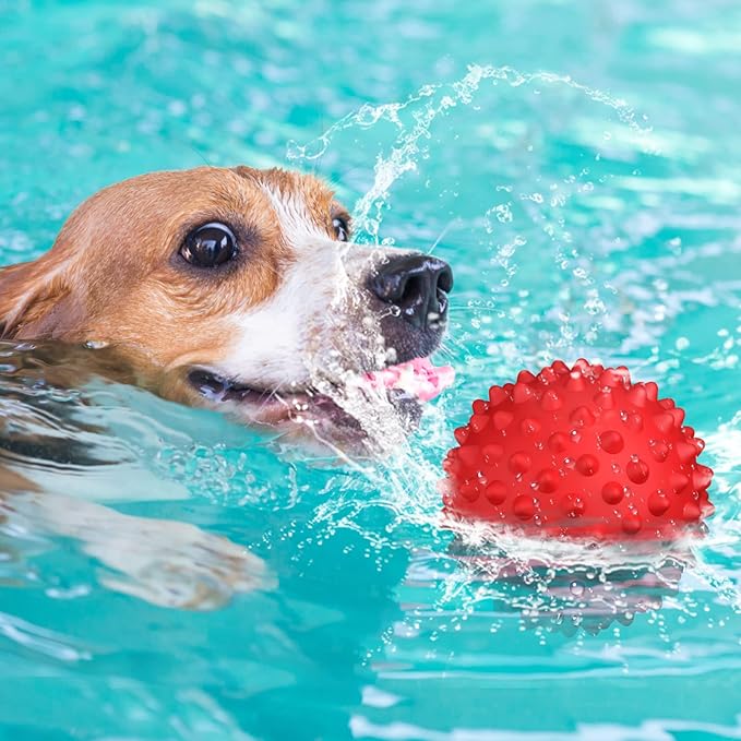 Apasiri Dog Balls Squeaky Dog Toys for Large Dogs, Dog Toys for Aggressive Chewers, Tough Spiky Dogs Ball, Floatable Rubber Pet Toys for Medium Breed, Beef Flavor, Pack of 3