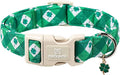 Maca Bates St. Patricks Dog Collar with Clover Charm for Extra Small Girl Boy Dogs, Green Plaid,Argyle Pattern,Adjustable Durable Soft Checkered Collars Irish Shamrock Gift for Male Female Puppy