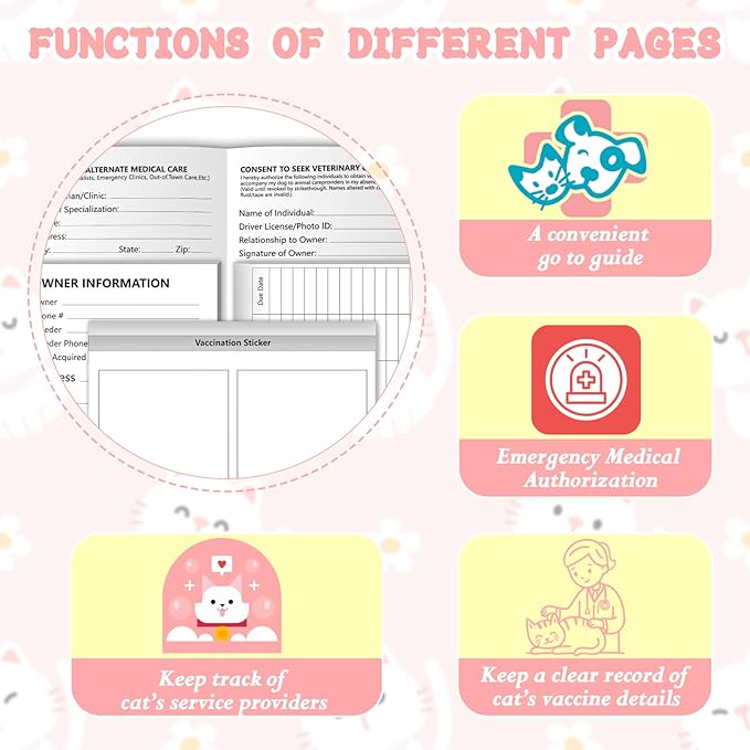 1 Pack Kitten Shot Record Book 12 Sheets Per Pack Cat Health Record Booklets Feline Health Records 5 * 3.5inch Cat Vaccination Records Book Cat Health Records for Pet Lovers Kitty Nursing Supplies