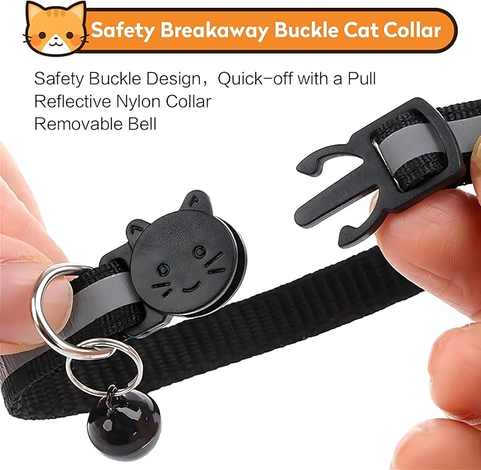 2 Pack Airtag Cat Collar with Bell, Reflective Nylon Kitten Collar with Apple Air Tag Holder and Breakaway Safety Buckle for Puppy Girl Boy Cats, 3/8" in Width and Lightweight, Black/Yellow