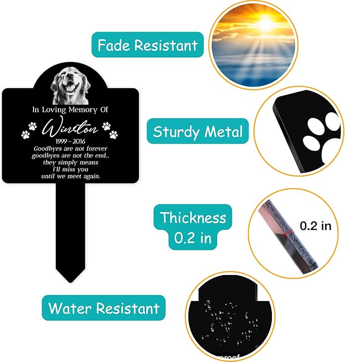 Dog Potrait Memorial Grave Markers Outdoor, Personalized Dog Waterproof Tombstones for Graves Outdoor, Sympathetic Metal Grave Marker Dog with Name, Date and Picture for Loss of Dog