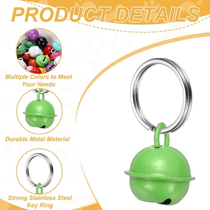 Cat Bells, Small Pet Copper Bells Collars Charm with Key Rings Loud Crisp Sound Anti-Lost Pendant Accessories