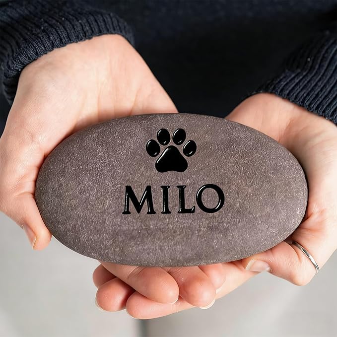 Personalized Pet Memorial Stone - Custom Engraved Natural River Rock with Name & Icon, Handcrafted Pet Loss Gift, Garden or Indoor Angel Pet Remembrance Stone (Style 1)