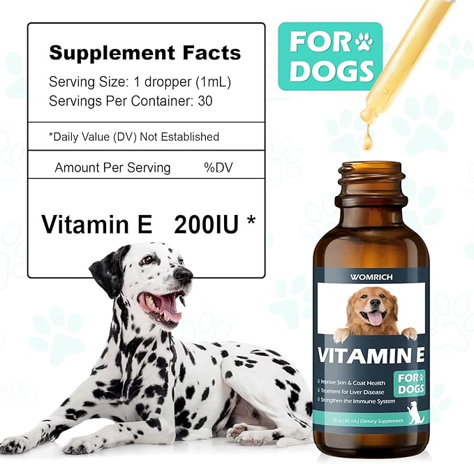 Vitamin E for Dogs - Dog Vitamins E - Vitamin E Dropper for Dogs, Improve Skin & Coat Health, Treatment for Liver Disease, Strengthen Immune System - Natural Formula for All Ages, and Breeds - 30 ML