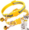 2 Pack Breakaway Cat Collar with Bells, Claw Print Reflective Kitten Collars Safety Buckle Adjustable for Girl and Boy Kitty Pets, Yellow