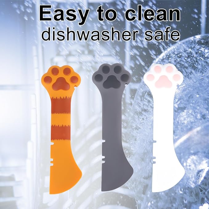 Tinoaly 3 Pcs Dog Cat Food Spoon, Cute Paw Spoon for Wet Food Silicone Can Opener Multifunctional Pet Spatula Scoop Mixing Spoons for Cat Dog Supplies (White, Orange & Dark Grey)