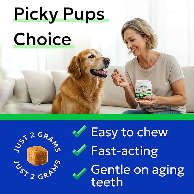 BARK&SPARK Dog Multivitamin Chews Glucosamine Chondroitin with Omega 3, Digestive Enzymes & Probiotics | Vitamins and Supplements for Dogs Pet Skin & Coat & Joint & Gut Health Support - 120ct