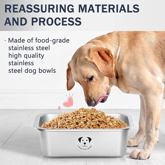Stainless Steel Dog Bowls for Large Dogs, High Capacity Metal Dog Food Bowls, Food and Water Bowl for Larges, X-Large, and Big Dogs 3.2 Gallons