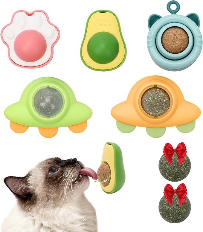 Goosheep Catnip Roller Ball Catnips Wall Ball 5 Piece (3 Nips,2 Worm Galls) with 2 Replacement Cat nip Balls As Present