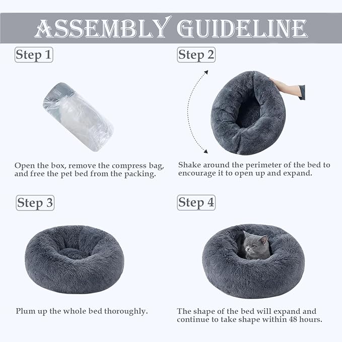 Washable Dog & Cat Bed for Ultra Large Small Medium Size Pet, Calming Donut Round Cute Warming Mat House Supply Indoor, 8 Sized Deal Necessity Essential Furniture for Boy Girl Puppy Kitten kitty