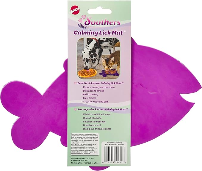SPOT Soother Lick Mat-Licking Mat for Cats, Kittens, Medium and Large Dogs and Puppies, Food Grade Rubber, Anxiety Reliever, Dog Peanut Butter Lick Pad, Slow Feeder, 9.75inch, Fish