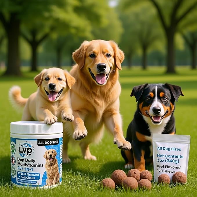 Multivitamins &Supplements for Dogs - Krill Oil, Omega 3,6,9, pre&probiotics, Essential Vitamins, for Hip & Joints, Skin &Coat,Digestive, Immunity Support (90 Chews)