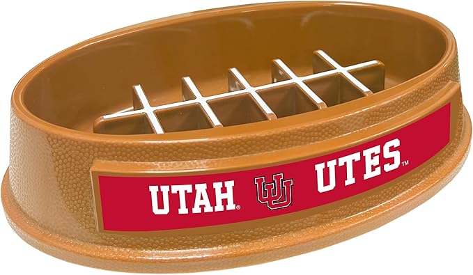 NCAA Super-Bowl - Utah Utes Slow Feeder Dog Bowl. Football Design Slow Feeding Cat Bowl for Healthy Digestion. Non-Slip Pet Bowl for Large & Small Dogs & Cats