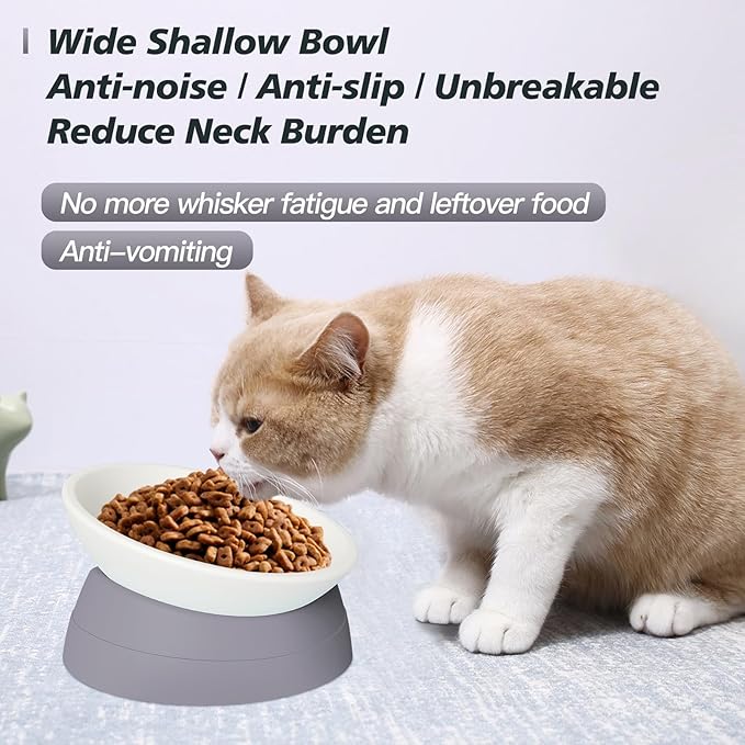 Ravitat Elevated Cat Food Bowl - Adjustable, Anti-Slip & Anti-Noise, Protects Pet's Spine, Thickened Plastic, 17 Oz