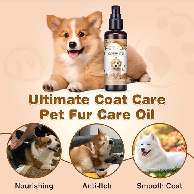 Pet Fur Care Oil, 3.38 FL OZ Natural Oils with Collagen for Detangles, Reduces Shedding, Shiny & Silky Coat, Leave-in Conditioner for Dogs & Cats