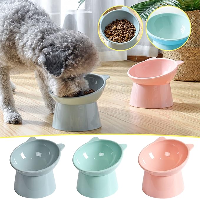 Tilted Elevated Cat Food Bowl - Cats Bowls Whisker Friendly Anti Vomiting Slanted Feeding Bowls Cute Shallow(Tall Cat Bowl-Pink)