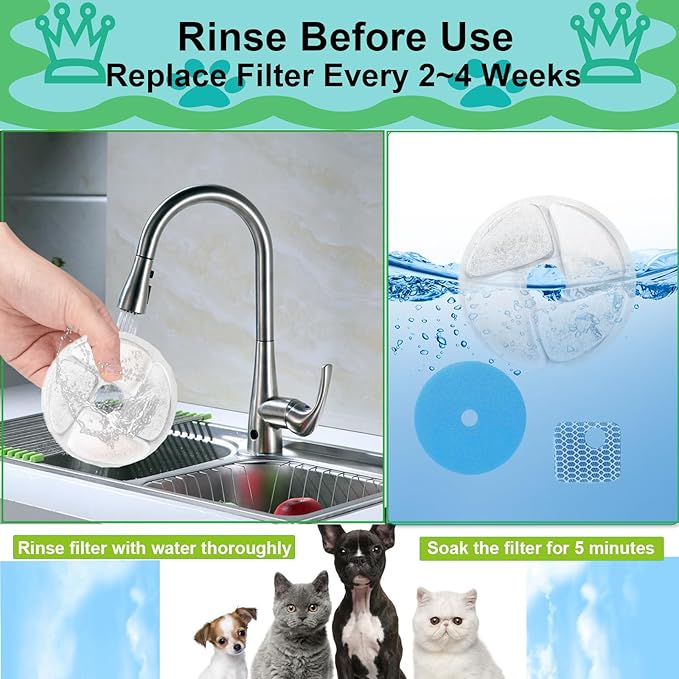 Cat Water Fountain Filter,Cat Fountain Filters Replacement for Square 2.2L/73oz Stainless Steel Pet Water Fountain,10 Pack Pet Fountain Filter Replacement