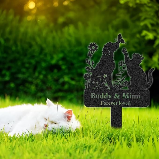Personalized Pet Graves Marker for Dog & Cat, Custom Pet Headstone, Waterproof Memorial Plaques for Outdoor, Metal Cemetery Markers Yard Decor, Memorial Garden Stakes, Pet Memorial Gifts Color05