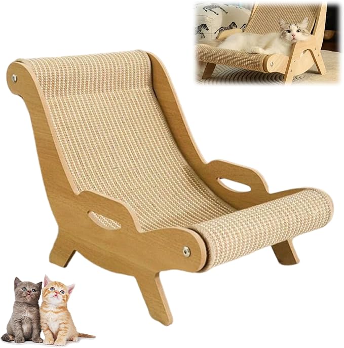 Cat Recliner Scraper Board, 2026 New 2 in 1 Cats Scratcher Bed Scratch Resistant & Low Lint, Wooden Cats Sofa Bed with Replaceable Cat Scratching Suitable for Cats (A)