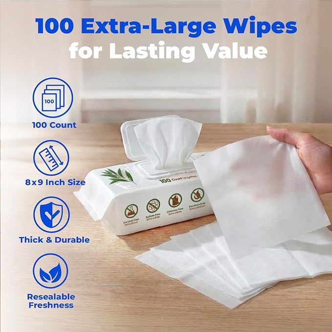 Best Pet Supplies 8" x 9" Large Dog Wipes - Cleaning and Deodorizing for Paws and Coat - Gentle Formula with Tea Tree Vitamin E for Puppies and Cats - 100 Count