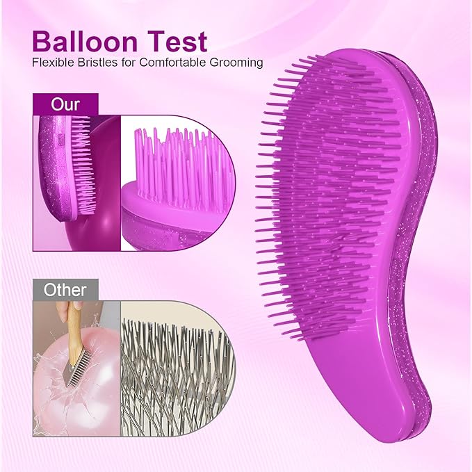 Small Dog Brush- Grooming Tool for Teddy, Yorkies, Maltese, Shih Tzu, Chihuahua - Puppy Hair Brush (Glitter Rose Red)