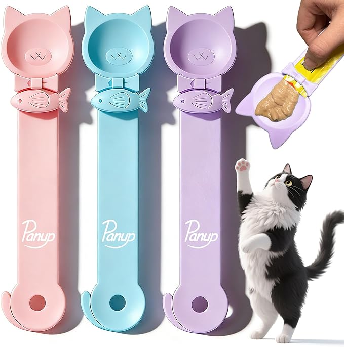 3 Pack Lickable Cat Treat Spoons - Cat Strip Feeder & Squeeze Dispenser, Protective Cats Squeeze Treat Spoon for Liquid Puree & Wet Food, Easy to Clean Pet Food Spoon (Cat Smile Style)