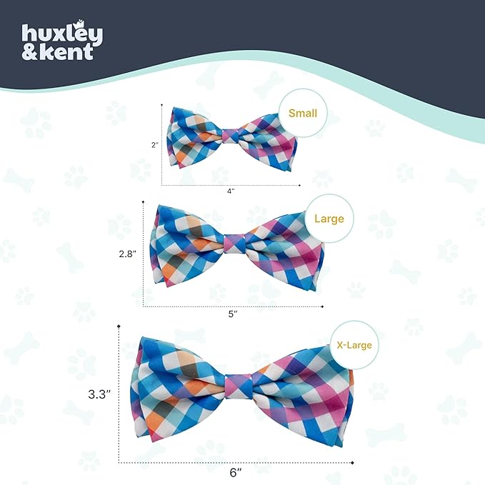 Huxley & Kent Pet Bow Tie for Dogs & Cats - Adjustable Hook & Loop Collar Accessory - Cute & Comfortable for Holidays & Celebrations - Blue/Green Check, Small
