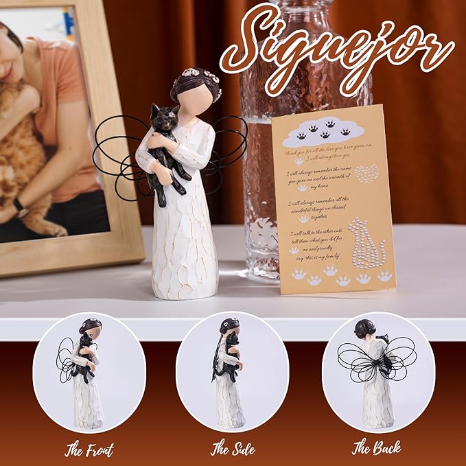 Cat Memorial Angel Figurine Statue for Cat Lovers in Memory of Their Beloved Cat (Black Cat)