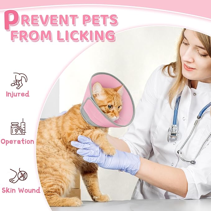 Cat Cone Collar Soft to Stop Licking, Adjustable, Foldable Lightweight Kitten Cone After Surgery Recovery for Cats & Kittens, EVA Material, Solid Pink, M