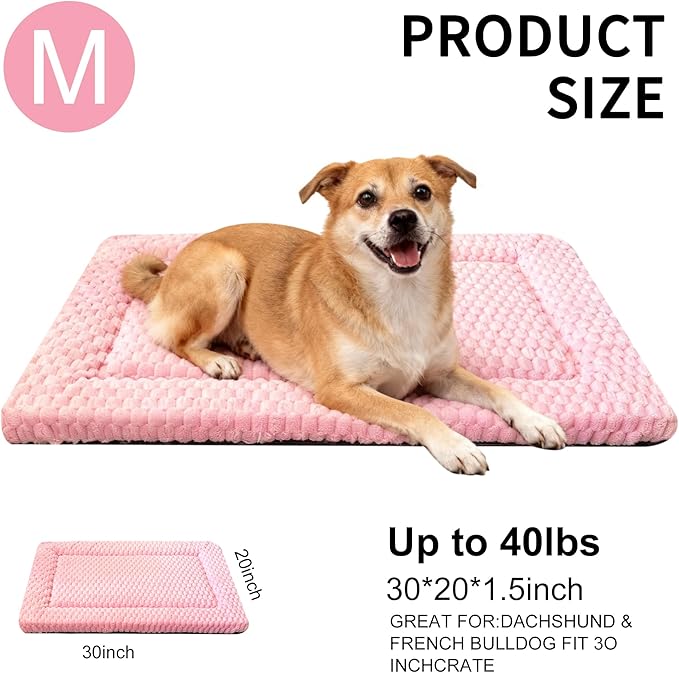 Dog Bed Mat, Reversible Dog Crate Pad - Washable Kennel Mat with Soft Support Foam, Flat Kennel Pad for Dogs & Cats, Double Pet Bed Perfect for Cage (Pink, 30" L x 20" W x 1.5" Th)