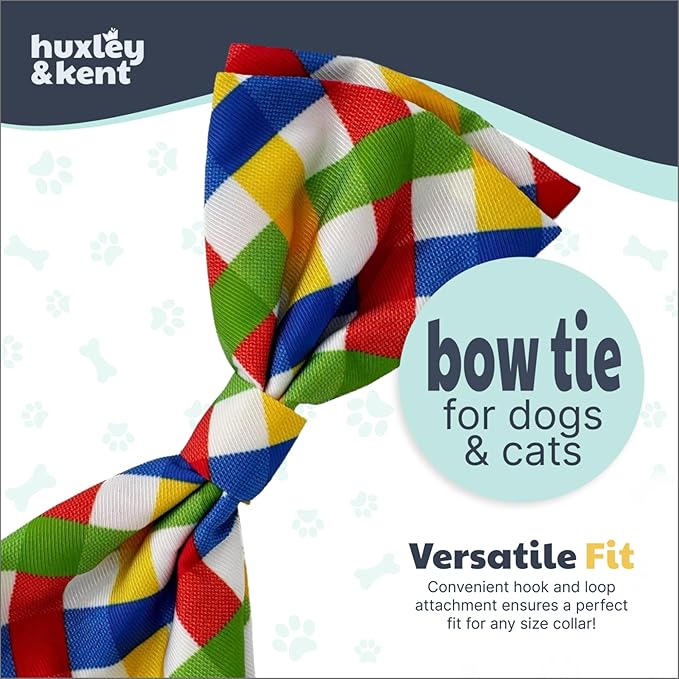 Huxley & Kent Pet Bow Tie for Dogs & Cats - Adjustable Hook & Loop Collar Accessory - Cute & Comfortable for Holidays & Celebrations - Summertime Check, Small