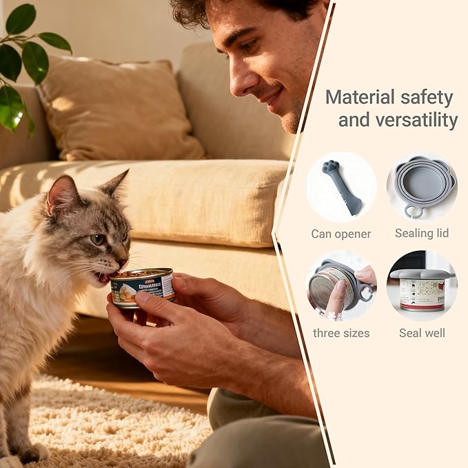 Pet Food Can Lids And Spoon,2 Pack Pet Food Can Covers, One Fit 3 Standard Size Cans,For Dog And Cat Food Cans,Grey
