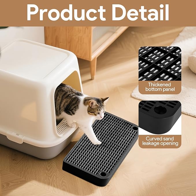Cat Ramp Litter Box Step, Small Senior Cat Litter Box Mats Ramp for Floor with Filter Function, Low Entry Cute Cats Food Mat Stairs Prevent Tracking, Silicone Small Boxs Shield Catcher Mat Black