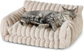 Hollypet Cat Bed Fluffy Plush Mutifuctional Double-Layer Soft Pet Couch Orthopedic Sofa Nest Beds for Small Cats and Dogs, Cream (21x15x8 inch)