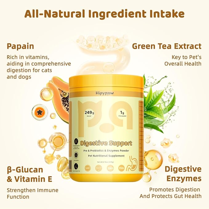 Digestive Probiotics for Dog: Digestive Enzymes Plus Probiotics & Prebiotics Promote Digestion and Regulate Gut Microbiota Balance for Cats and Dogs - 8.7oz Powder