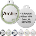 GoTags Stainless Steel Pet ID Bone Round and Heart Shaped Tags with Enamel Paw Design, Personalized Dog and Cat Tags, up to 5 Lines of Custom Text, Engraved on Both Sides (Sage, Regular Round)
