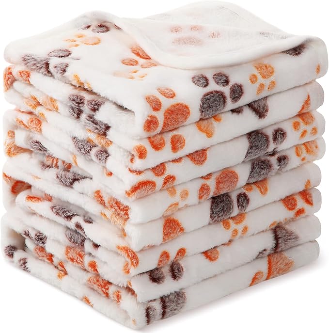 Tatuo 4 Pcs Dog Blanket for Pet Puppy Teething Toys Paw Print Fleece Blanket for Pet Cat Soft Warm Sleep Mat Guinea Pig Cage Mat(Medium(30 x 20.5 Inch),White)