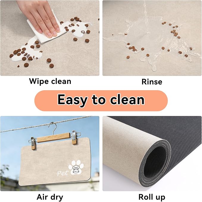 Dog Cat Feeding Mat-Absorbent Pet Bowl Mat for Food and Water, Quick Dry Water Dispenser Mat for Floors with Waterproof Rubber Backing, Large Dogs Placemat Mats for Messy Drinkers,17"x27",Taupe