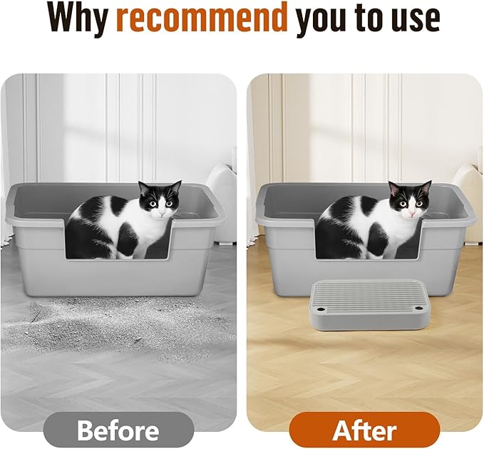 Kalolary Cat Litter Box Ramp with Filter Layer – Non-Slip Steps for Litter Box, Ideal for Small and Senior Cats, Litter Catcher Pedal, Durable, Easy to Clean (Light Grey Flat)