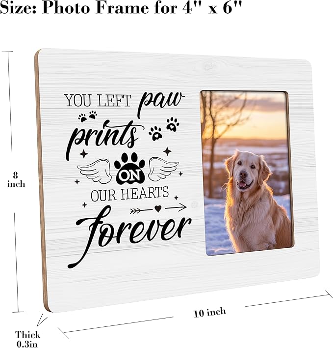 Dog Memorial Gifts for Loss of Dog Frame, Pet Loss Sympathy Gift Picture Frame, You Left Paw Prints on Our Hearts Frames Fits 4x6 Photo