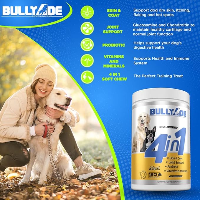 4 in 1 - Probiotic, Joint Support, Skin & Coat, Multi-Vitamin Soft Chews for Dogs, 16.9 oz