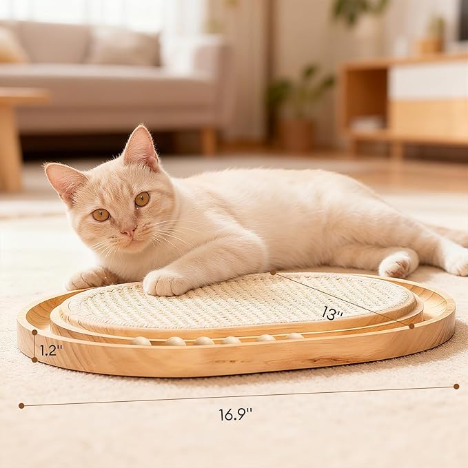 Cat Scratchers for Indoor Cats with 6 Ball Track Toys, Wooden Sisal Cat Scratcher Board, Interactive Cat Ball Track Toy for Kitty Claw Care, Exercise & Furniture Protection