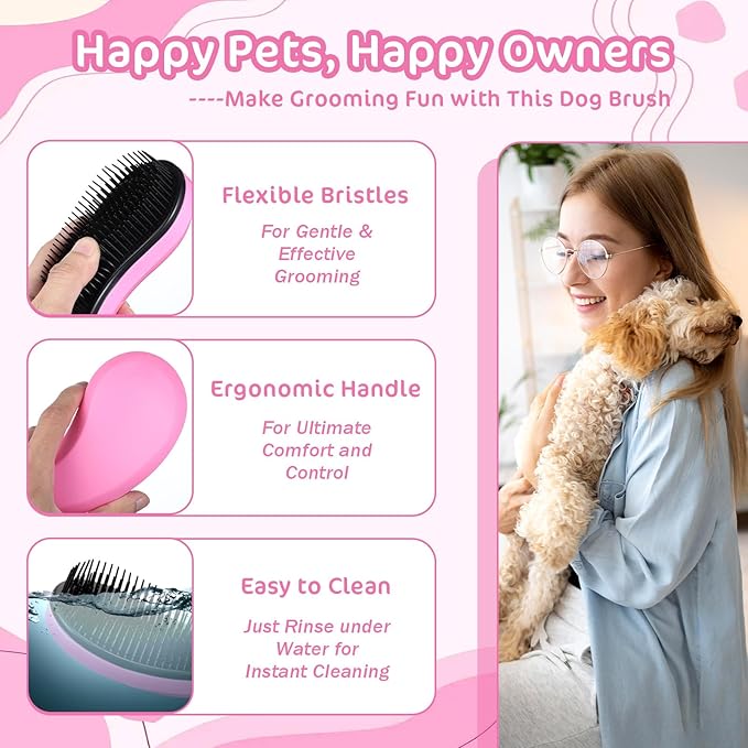 Small Dogs Brush Puppy Hair Brush Soft Pet Massaging Grooming Brushes Gentle Hair Remover for Teddy Yorkies Maltese Shih Tzu Chihuahua Maltipoos Small Breeds Cat Animals Wet or Dry Fur (pink)